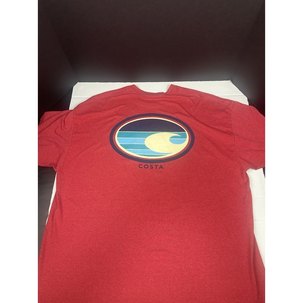 Costa Del Mar Men's T-Shirt Red Heather Short Sleeve Beach Wave Logo Size 2XL